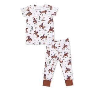 NEW ANGEL DEAR kids buckaroo western bamboo short sleeve pajama set in white mul